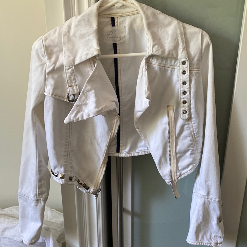 Pencey distressed and studded white cropped Jean jacket XS